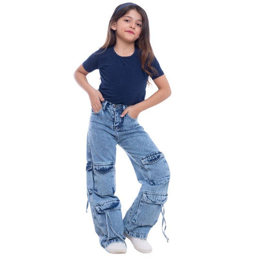 High waist Flap Pocket Cargo Light Quarry Jeans Pants Teenager OB-625V