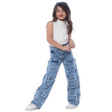 High Waist Flap Cargo Pocket Raw Cut Quarry Jeans Pants Teenager OB-627R