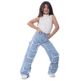 High Waist Flap Cargo Pocket Raw Cut Light Blue Jeans Pants Teenager OB-627C