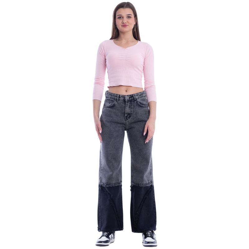 High Waist Black Burnt Leg Gary Jeans Pants OB-463CBL