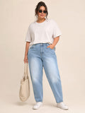 Plus Size MomFit Boyfriend Light Blue Jeans Pants OB-207C