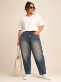 Plus Size MomFit Boyfriend Drity Jeans Pants OB-207DW