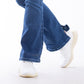 High Waist Charleston Leg Opening Dark Blue Jeans Pants OH-416A