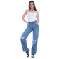 High Waist Straight Cutting Medium Blue Jeans Pants OB-351B