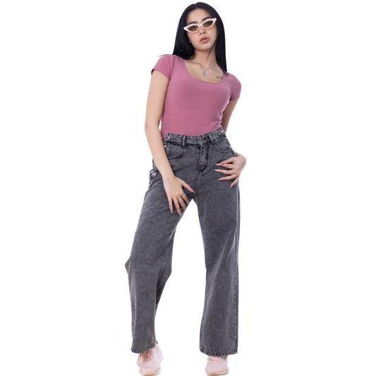 High Waist Eyelet Chain Detail Jeans Light Grey OB-616CBL