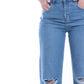 High Waist Straight Cutting Medium Blue Jeans Pants OB-351B