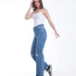 High Waist Straight Cutting Medium Blue Jeans Pants OB-351B