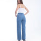 High Waist Straight Cutting Medium Blue Jeans Pants OB-351B