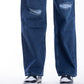 High Waist Straight Ripped Dark Blue Jeans Pants OB-351A
