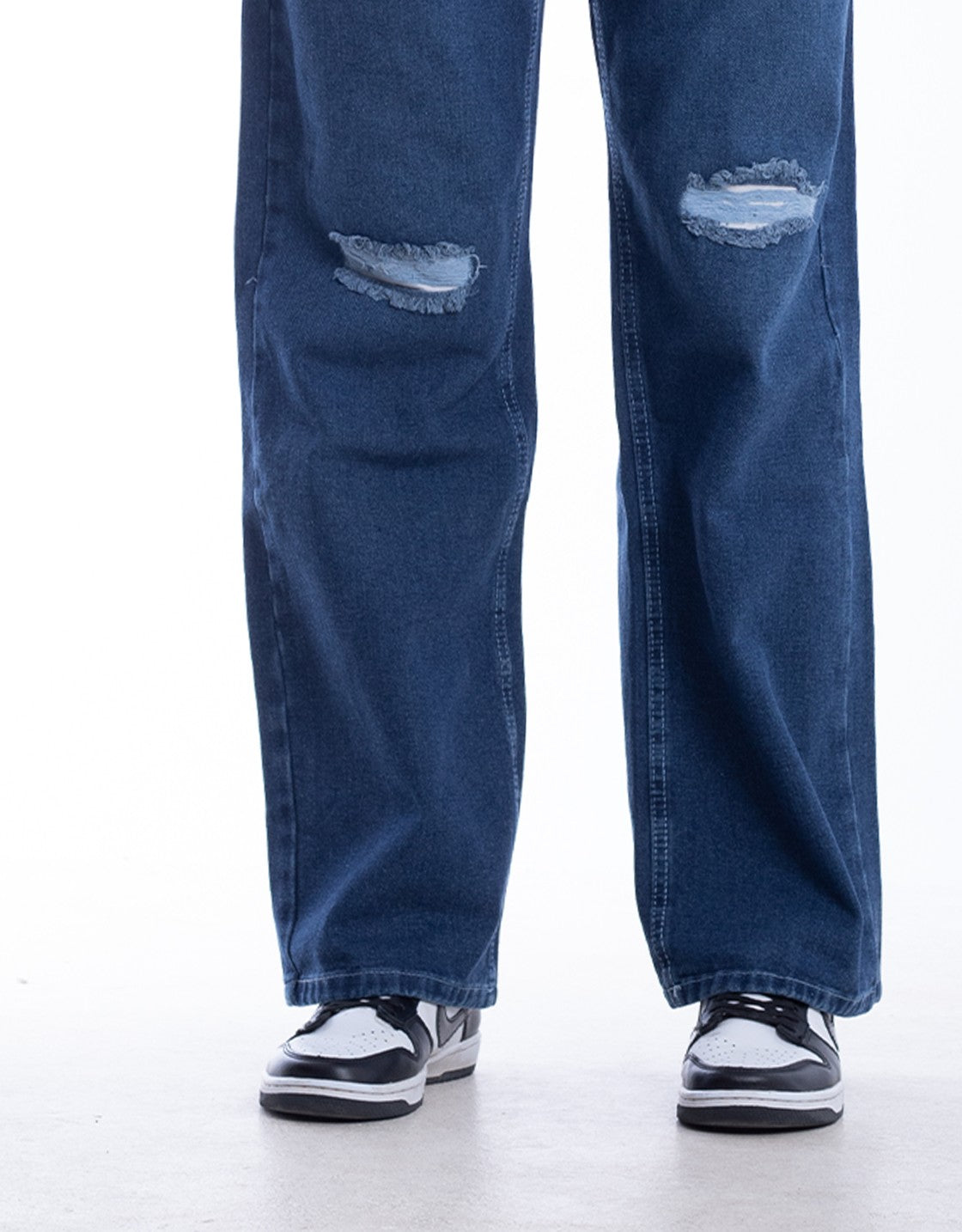 High Waist Straight Ripped Dark Blue Jeans Pants OB-351A