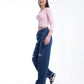High Waist Straight Ripped Dark Blue Jeans Pants OB-351A