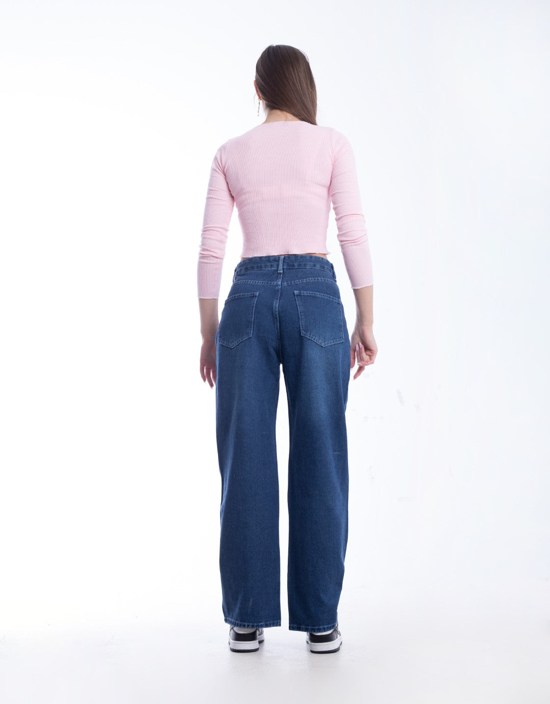 High Waist Straight Ripped Dark Blue Jeans Pants OB-351A
