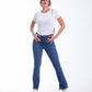 High Waist Charleston Leg Opening Dark Blue Jeans Pants OH-416A