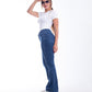High Waist Charleston Leg Opening Dark Blue Jeans Pants OH-416A