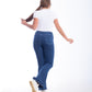 High Waist Charleston Leg Opening Dark Blue Jeans Pants OH-416A