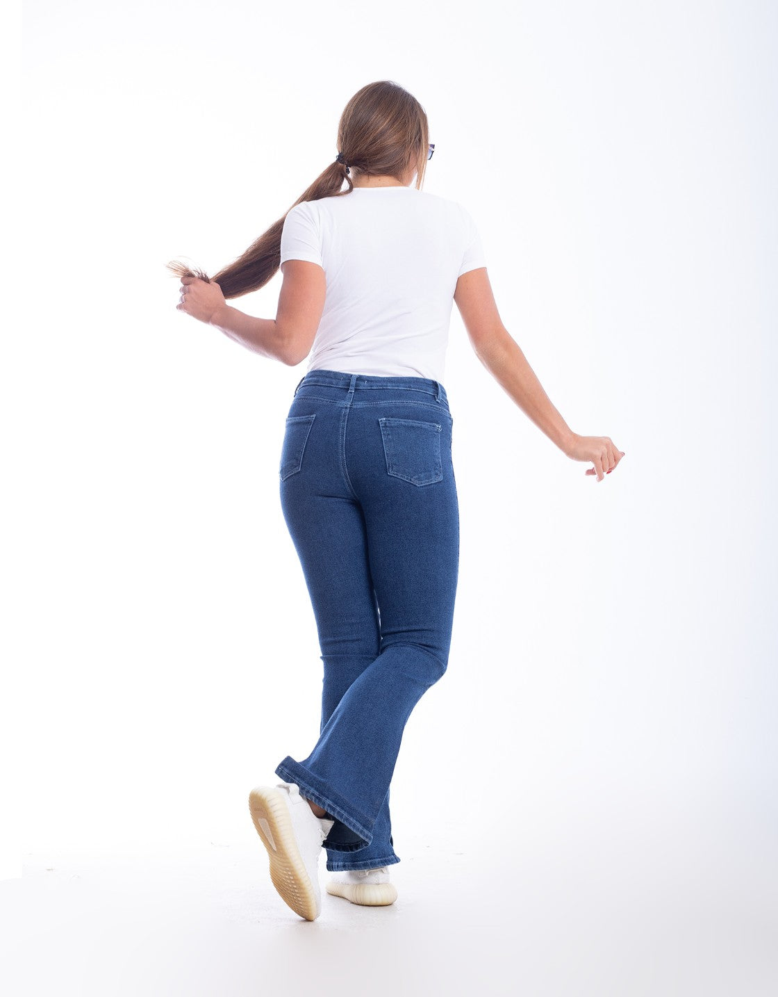 High Waist Charleston Leg Opening Dark Blue Jeans Pants OH-416A