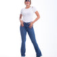 High Waist Charleston Leg Opening Dark Blue Jeans Pants OH-416A