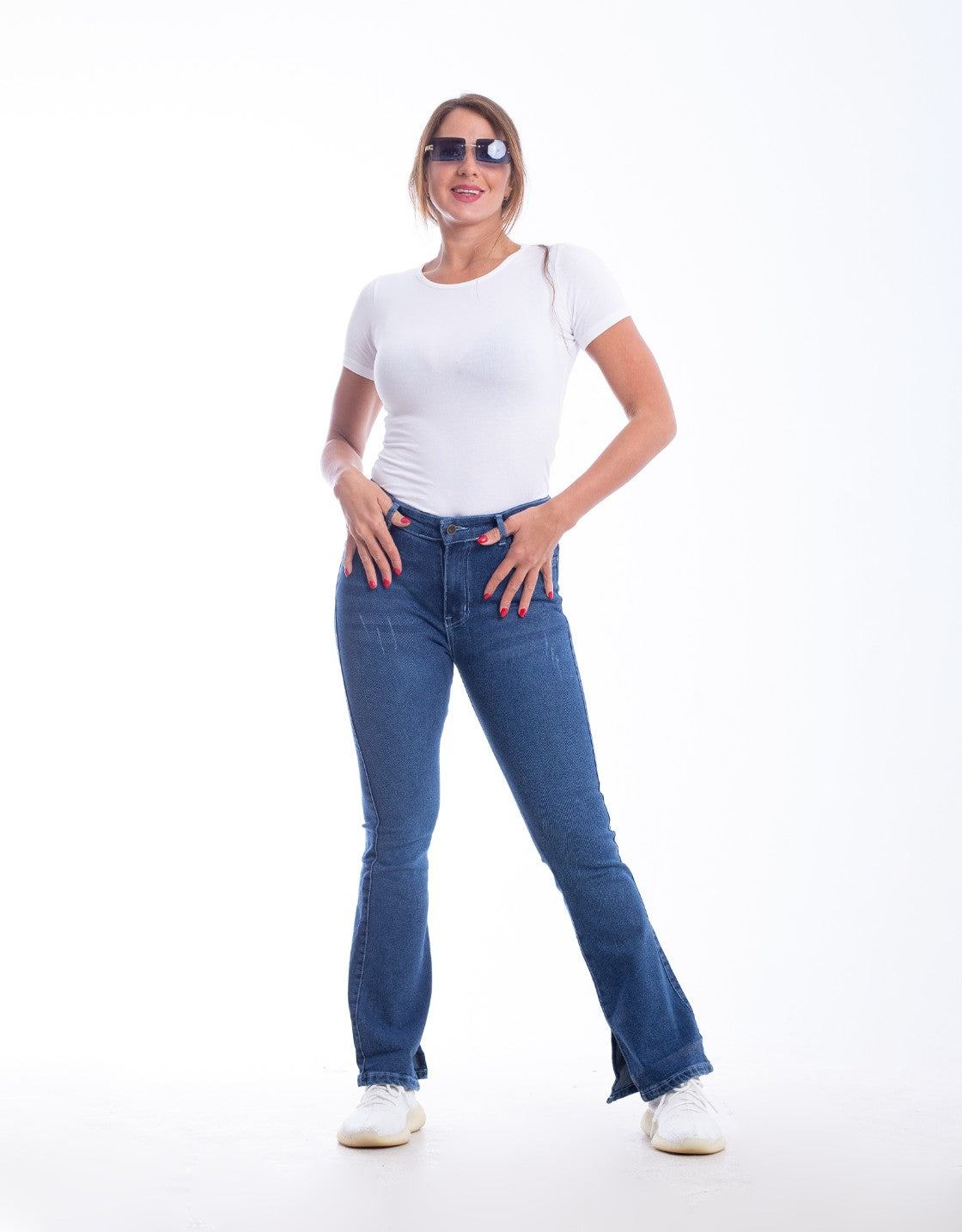 High Waist Charleston Leg Opening Dark Blue Jeans Pants OH-416A