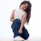 High waist Flap Pocket Cargo Glued Bottom Dark Blue Jeans Pants OB-624A