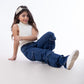 High waist Flap Pocket Cargo Glued Bottom Dark Blue Jeans Pants OB-624A