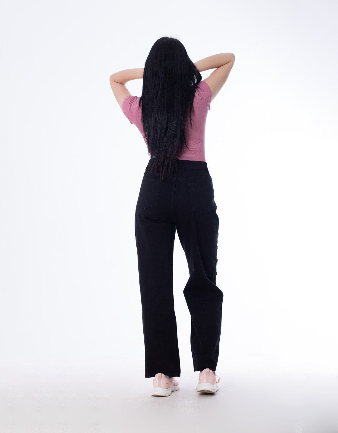 Diamond Studded Straight Jeans Pants Black OBD-350DBL