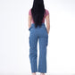 High Waist Flap Cargo Pocket Dark Blue Jeans Pants OB-630A
