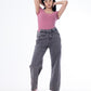 High Waist Eyelet Chain Detail Jeans Light Grey OB-616CBL