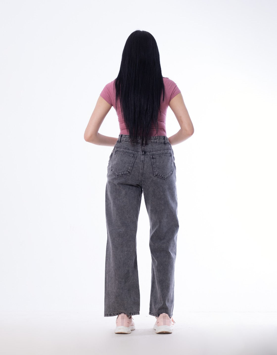 High Waist Eyelet Chain Detail Jeans Light Grey OB-616CBL