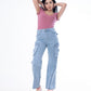 High Waist Flap Cargo Pocket Light Blue Jeans Pants OB-630C