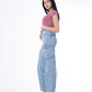 High Waist Flap Cargo Pocket Light Blue Jeans Pants OB-630C