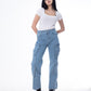 High Waist Flap Cargo Pocket Medium Blue Jeans Pants OB-630B