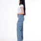 High Waist Flap Cargo Pocket Medium Blue Jeans Pants OB-630B