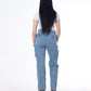 High Waist Flap Cargo Pocket Medium Blue Jeans Pants OB-630B