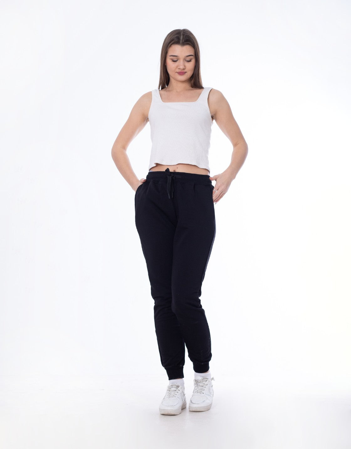 High Waist Sweatpants With Pockets Black MAS004-DBL
