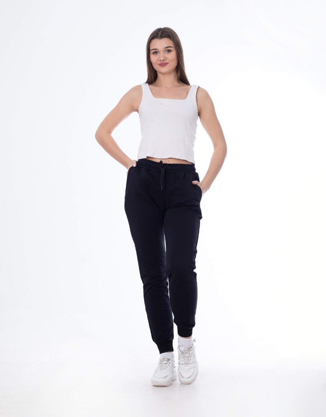 High Waist Sweatpants With Pockets Black MAS004-DBL
