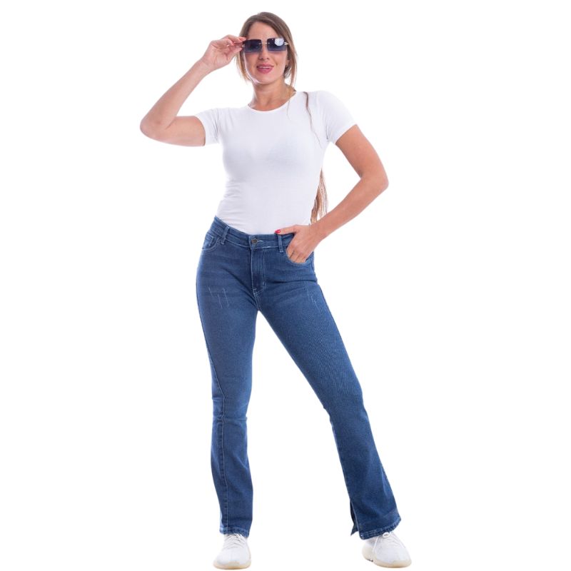 High Waist Charleston Leg Opening Dark Blue Jeans Pants OH-416A