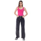 Straight Fringe Long Lines Jeans Pants Dark Grey Color OB-639BBL