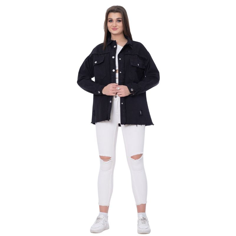 Gabardine Ripped Casual Jacket Black Color OJ-540BL