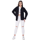 Gabardine Jacket With Pockets Front Buttons Black Color OJ-512BBL