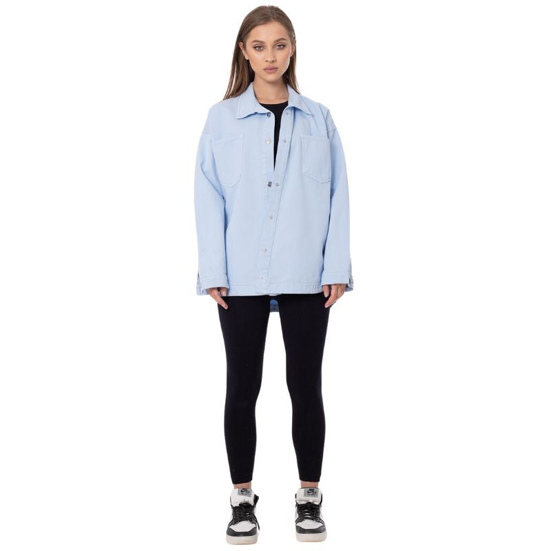 Gabardine Jacket With Pockets Front Buttons Baby Blue Color OJ-512BB