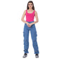 High Waist Flap Pocket Cargo Glued Bottom Medium Blue Jeans Pants OB-628B