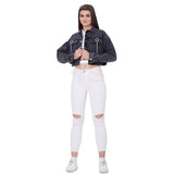 Cropped Jeans Jacket Light Grey Color OJ-537CBL