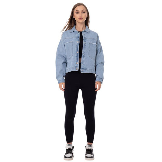 Jeans Jacket Pocket Embellished Drop Shoulder Light Quarry Color OJ-542V