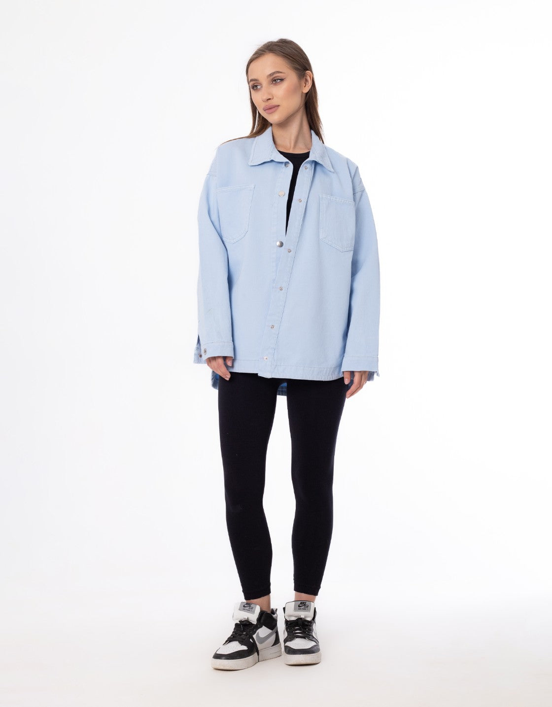Gabardine Jacket With Pockets Front Buttons Baby Blue Color OJ-512BB