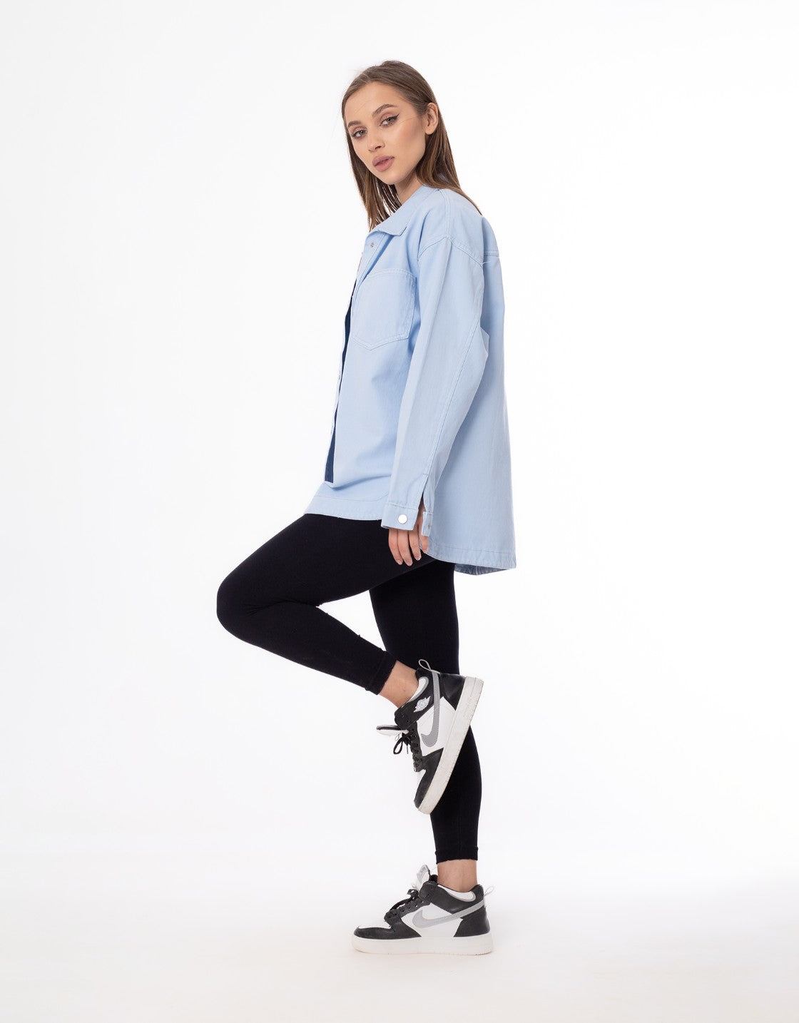 Gabardine Jacket With Pockets Front Buttons Baby Blue Color OJ-512BB