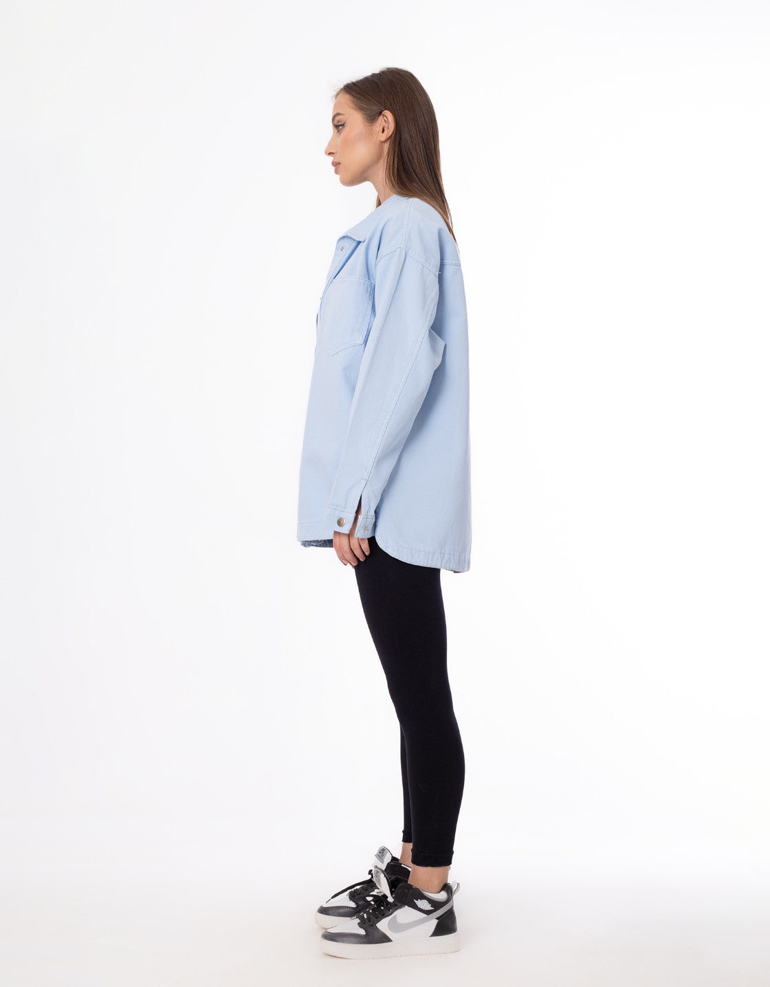 Gabardine Jacket With Pockets Front Buttons Baby Blue Color OJ-512BB