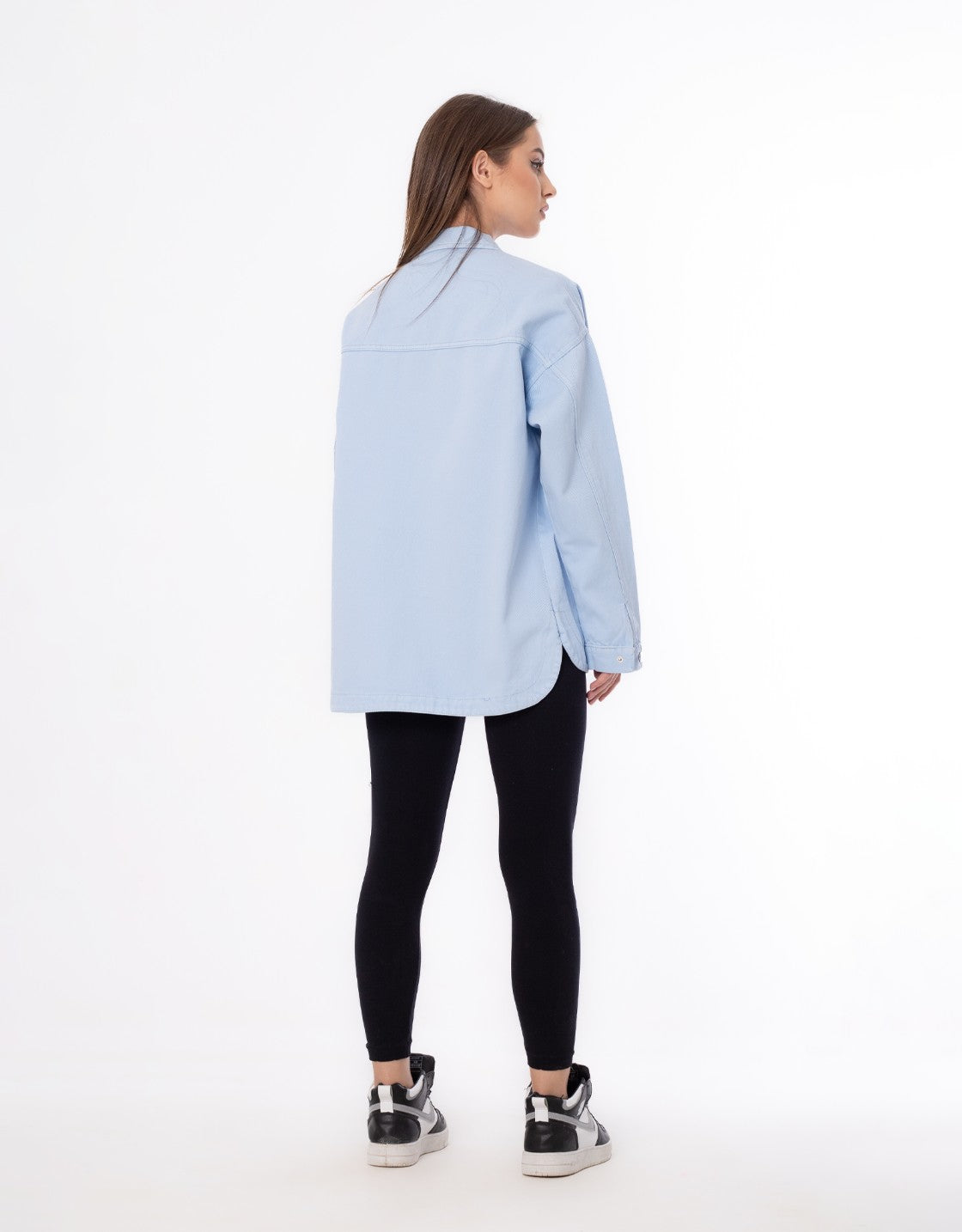 Gabardine Jacket With Pockets Front Buttons Baby Blue Color OJ-512BB