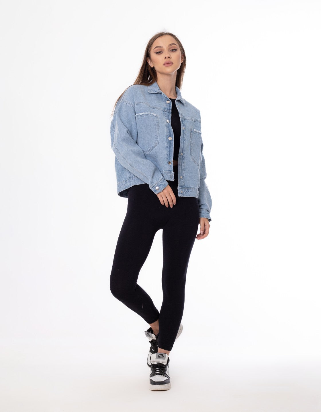 Jeans Jacket Pocket Embellished Drop Shoulder Light Quarry Color OJ-542V