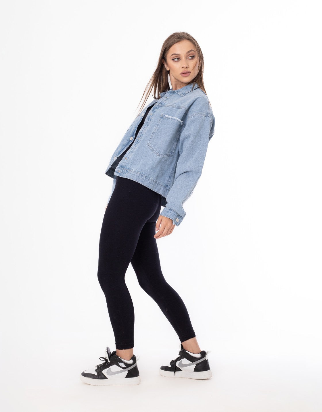 Jeans Jacket Pocket Embellished Drop Shoulder Light Quarry Color OJ-542V