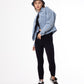 Jeans Jacket Pocket Embellished Drop Shoulder Light Quarry Color OJ-542V